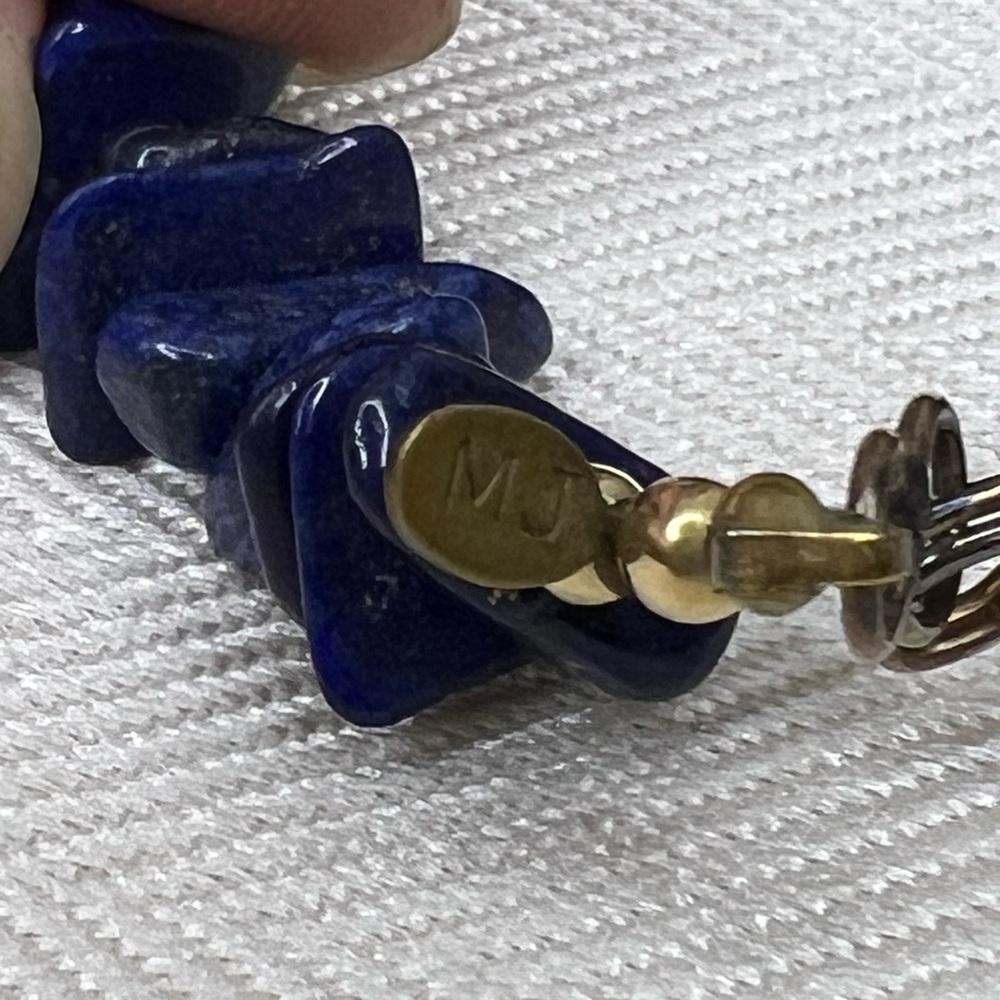 Lapis Lazuli Blue & Orange Sponge Coral Floral Cloisonné Pendant MJ Necklace - Picture 6 of 14